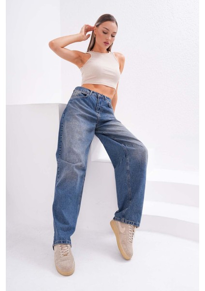 Kadın Beli Kemer Detaylı Kot Pantolon 245037 -