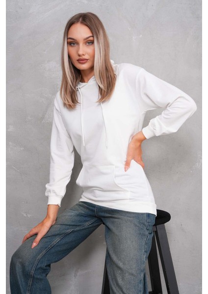 Kadın Kanguru Cepli Kapüşonlu Iki Iplik Sweatshirt 245099 -