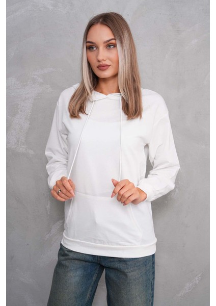 Kadın Kanguru Cepli Kapüşonlu Iki Iplik Sweatshirt 245099 - modelleri