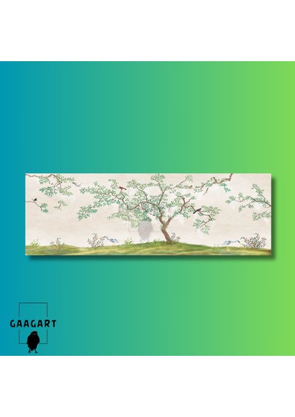 Uzun Panaromik Kanvas Tablo Yeşil Yapraklı Doğa ve Ağaç Görseli modelleri