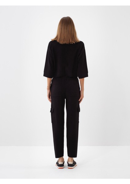 Kadın Siyah Doğal Yün Dokulu Regular Fit Pantolon fırsatları