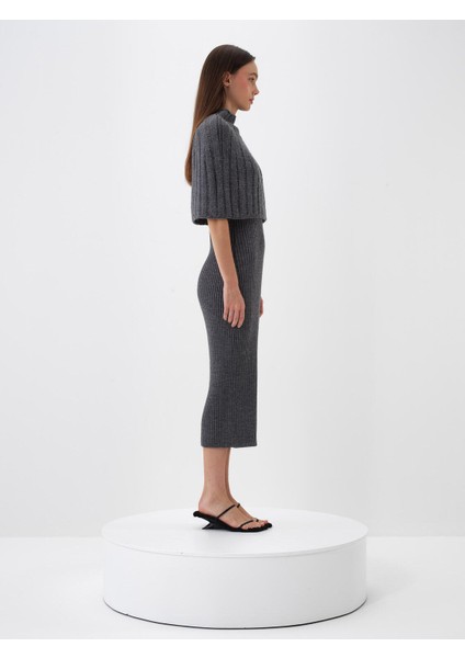 Kadın Antrasit Doğal Yün Dokulu Regular Fit Elbise modelleri