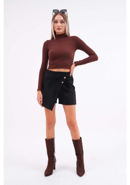 Kadın Düğme Detaylı Etek Görünümlü Süet Şort 245187 -