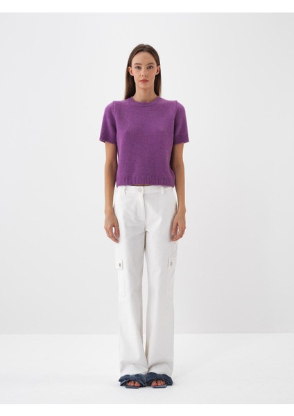 Kadın Beyaz Lüks Dokulu Soft Kadife Oversize Pantolon