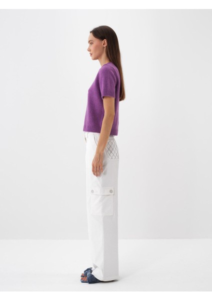 Kadın Beyaz Lüks Dokulu Soft Kadife Oversize Pantolon modelleri