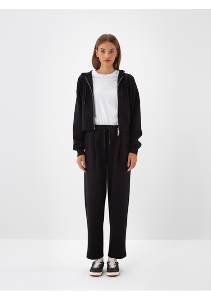 Kadın Siyah Pamuk Dokulu Oversize Sweat Pantolon