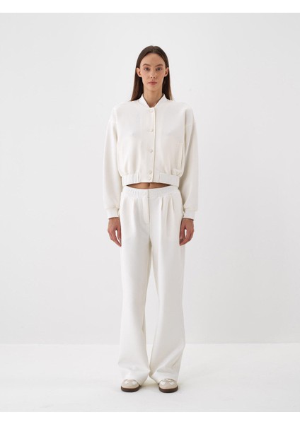 Kadın Ekru Pamuk Dokulu Oversize Sweat Pantolon