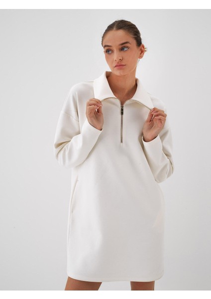 Kadın Ekru Pamuk Dokulu Oversize Elbise fiyatları