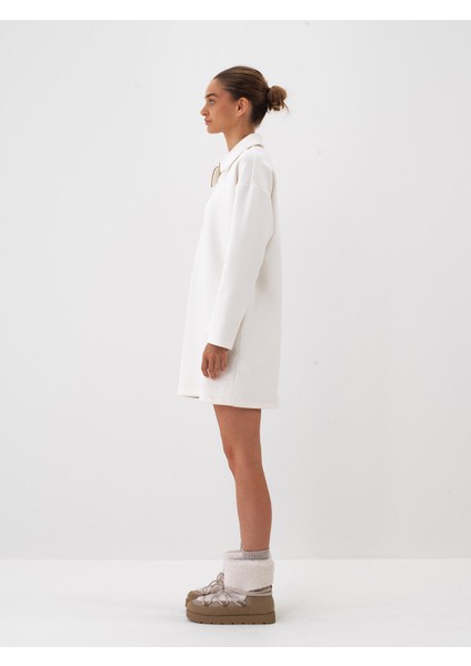 Kadın Ekru Pamuk Dokulu Oversize Elbise modelleri