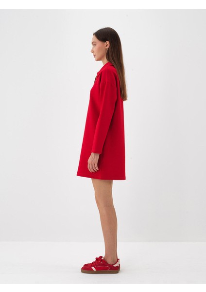 Kadın Kırmızı Pamuk Dokulu Oversize Elbise modelleri