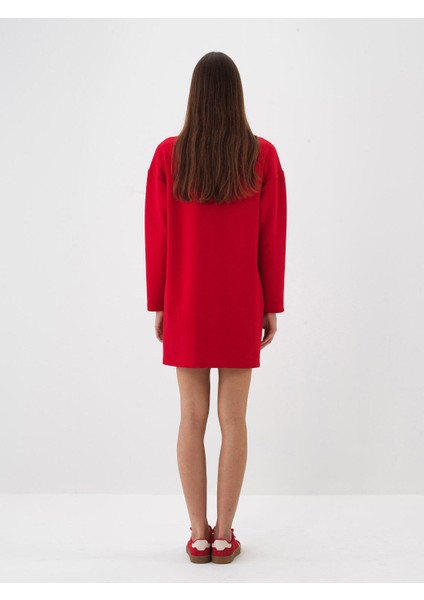 Kadın Kırmızı Pamuk Dokulu Oversize Elbise fırsatları