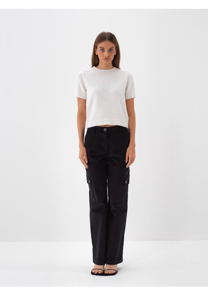 Kadın Siyah Lüks Dokulu Soft Kadife Oversize Pantolon