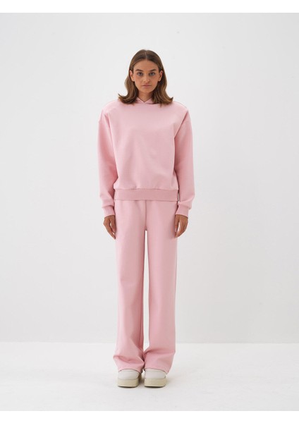 Kadın Pembe Pamuk Dokulu Oversize Sweatshirt