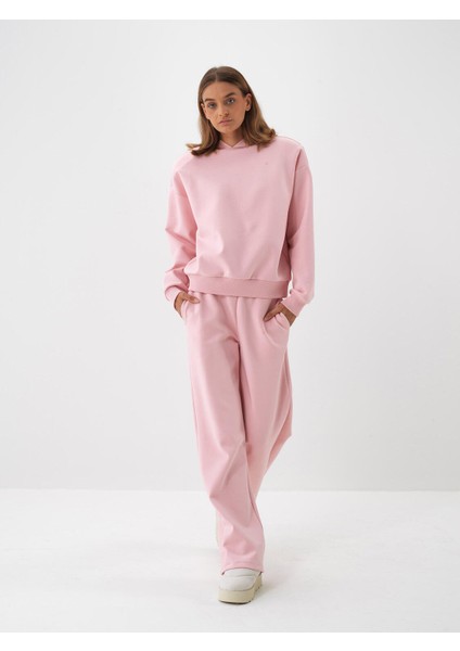 Kadın Pembe Pamuk Dokulu Oversize Sweatshirt fiyatları