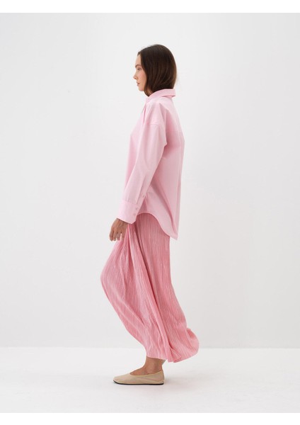 Kadın Pembe Pamuk Dokulu Oversize Gömlek fiyatları