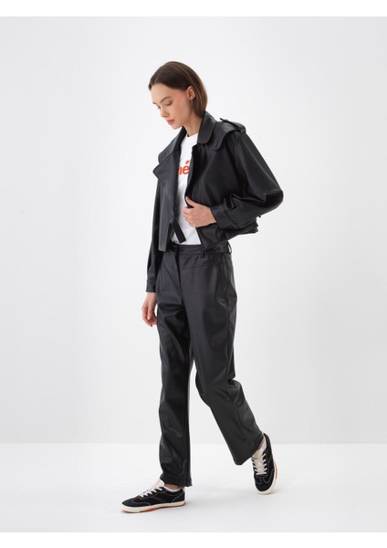 Kadın Siyah Deri Görünümlü Oversize Ceket fiyatları