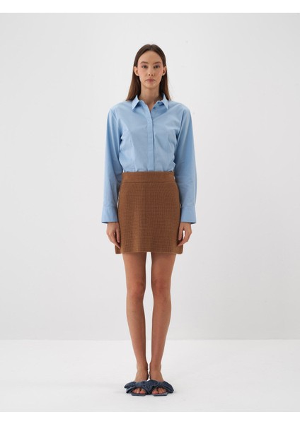 Kadın Mavi Pamuk Dokulu Regular Fit Gömlek