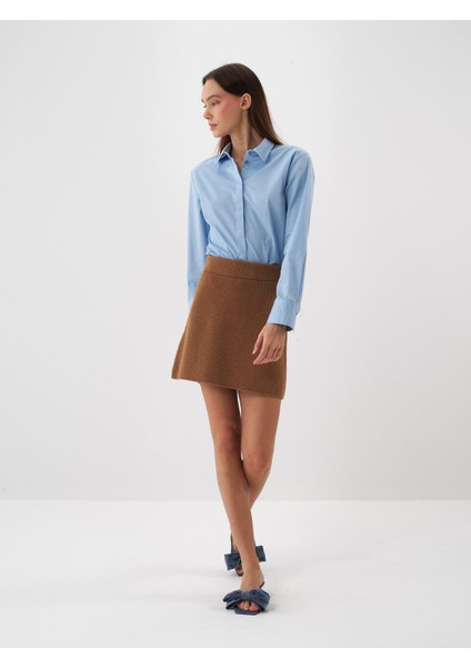Kadın Mavi Pamuk Dokulu Regular Fit Gömlek fiyatları