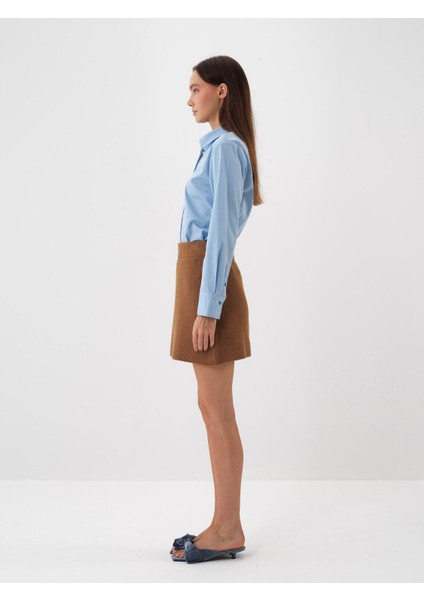 Kadın Mavi Pamuk Dokulu Regular Fit Gömlek modelleri
