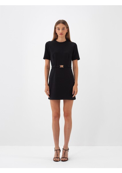 Kadın Siyah Pamuk Dokulu Regular Fit Elbise