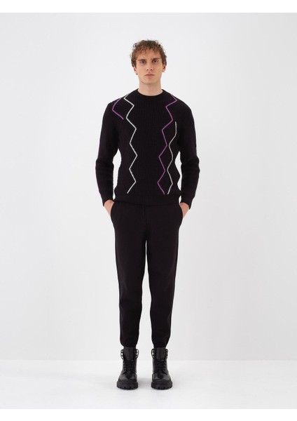 Erkek Siyah Doğal Yün Dokulu Regular Fit Pantolon