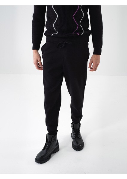 Erkek Siyah Doğal Yün Dokulu Regular Fit Pantolon fiyatları