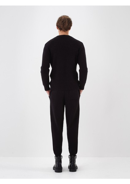 Erkek Siyah Doğal Yün Dokulu Regular Fit Pantolon fırsatları