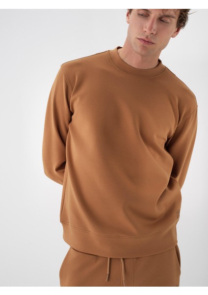 Erkek Camel Pamuk Dokulu Regular Fit Sweatshirt fiyatları