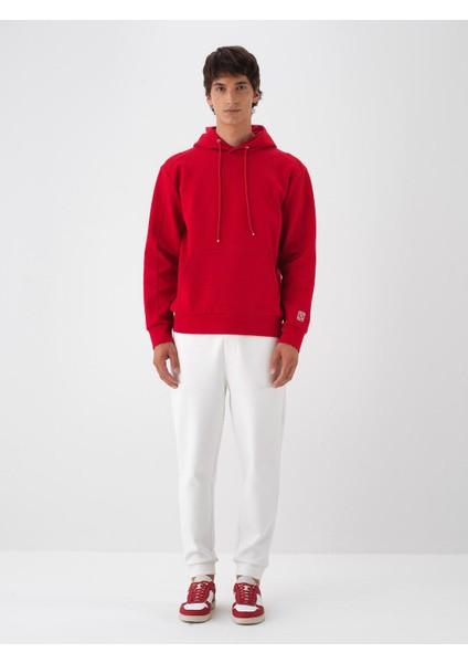 Erkek Kırmızı Pamuk Dokulu Regular Fit Sweatshirt