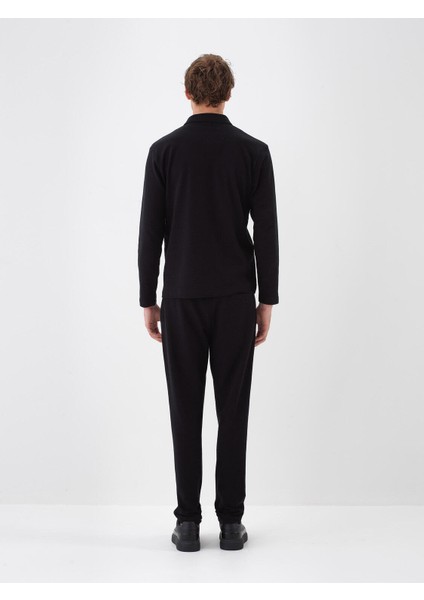 Erkek Siyah Pamuk Dokulu Regular Fit Uzun Kollu Tişört fırsatları