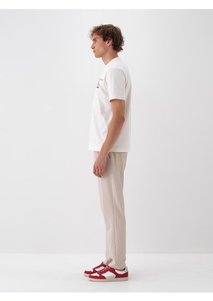 Erkek Ekru Pamuk Dokulu Regular Fit Tişört modelleri