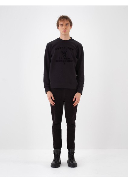Erkek Siyah Pamuk Dokulu Regular Fit Sweatshirt