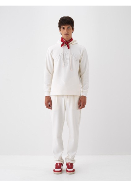 Erkek Ekru Pamuk Dokulu Regular Fit Sweatshirt