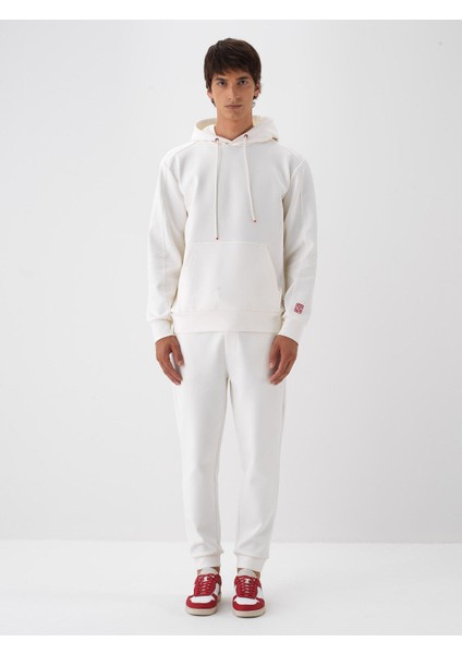 Erkek Ekru Pamuk Dokulu Regular Fit Sweatshirt