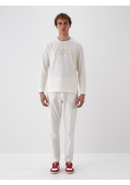Erkek Ekru Pamuk Dokulu Regular Fit Sweat Pantolon