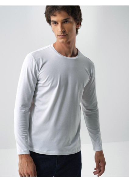 Erkek Beyaz Modal Dokulu Slim Fit Uzun Kollu Tişört fiyatları