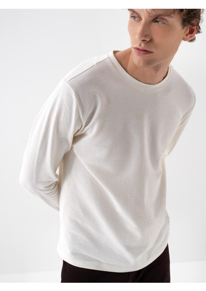 Erkek Ekru Pamuk Dokulu Regular Fit Uzun Kollu Tişört fiyatları