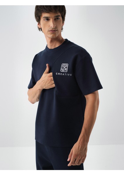 Erkek Lacivert Pamuk Dokulu Oversize Tişört fiyatları
