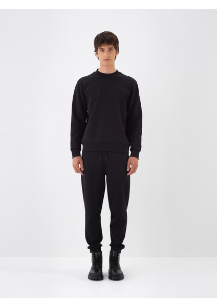Erkek Siyah Pamuk Dokulu Regular Fit Sweatshirt