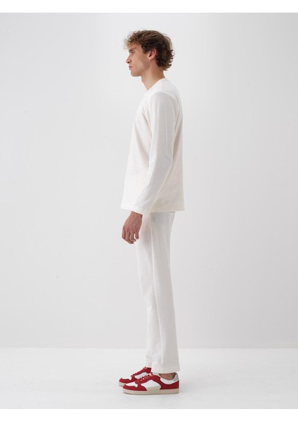 Erkek Ekru Pamuk Dokulu Regular Fit Sweat Pantolon modelleri