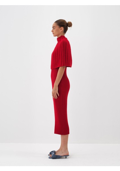 Kadın Kırmızı Doğal Yün Dokulu Regular Fit Elbise modelleri