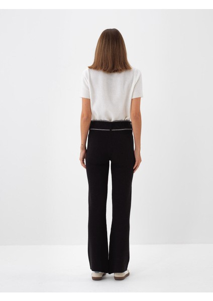 Kadın Siyah Doğal Yün Dokulu Regular Fit Pantolon fırsatları