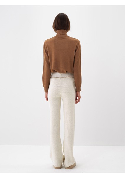 Kadın Siyah Doğal Yün Dokulu Regular Fit Pantolon indirimleri