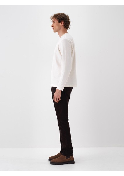 Erkek Ekru Pamuk Dokulu Regular Fit Uzun Kollu Tişört modelleri