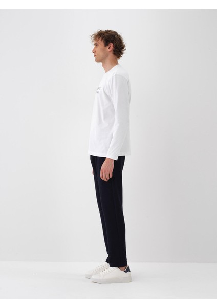 Erkek Beyaz Pamuk Dokulu Regular Fit Uzun Kollu Tişört modelleri