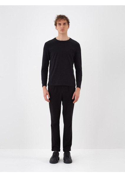 Erkek Siyah Modal Dokulu Slim Fit Uzun Kollu Tişört