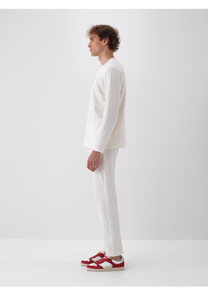 Erkek Ekru Pamuk Dokulu Regular Fit Uzun Kollu Tişört modelleri