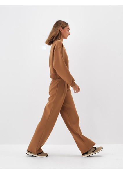 Kadın Camel Pamuk Dokulu Oversize Sweatmont fiyatları