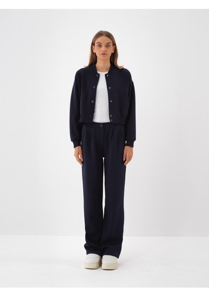 Kadın Lacivert Pamuk Dokulu Oversize Sweatmont