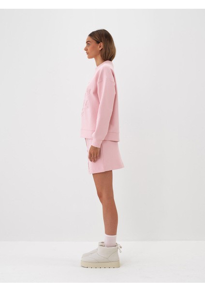Kadın Pembe Pamuk Dokulu Oversize Sweatshirt modelleri